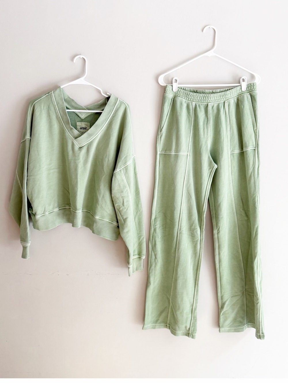 Aerie house party matching two piece lounge set green size medium